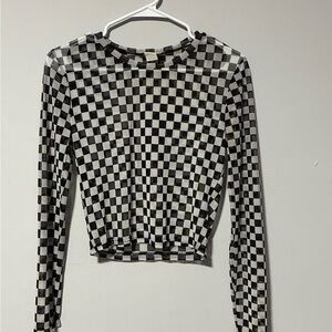 Black & White Checker Long Sleeve Crop Top
